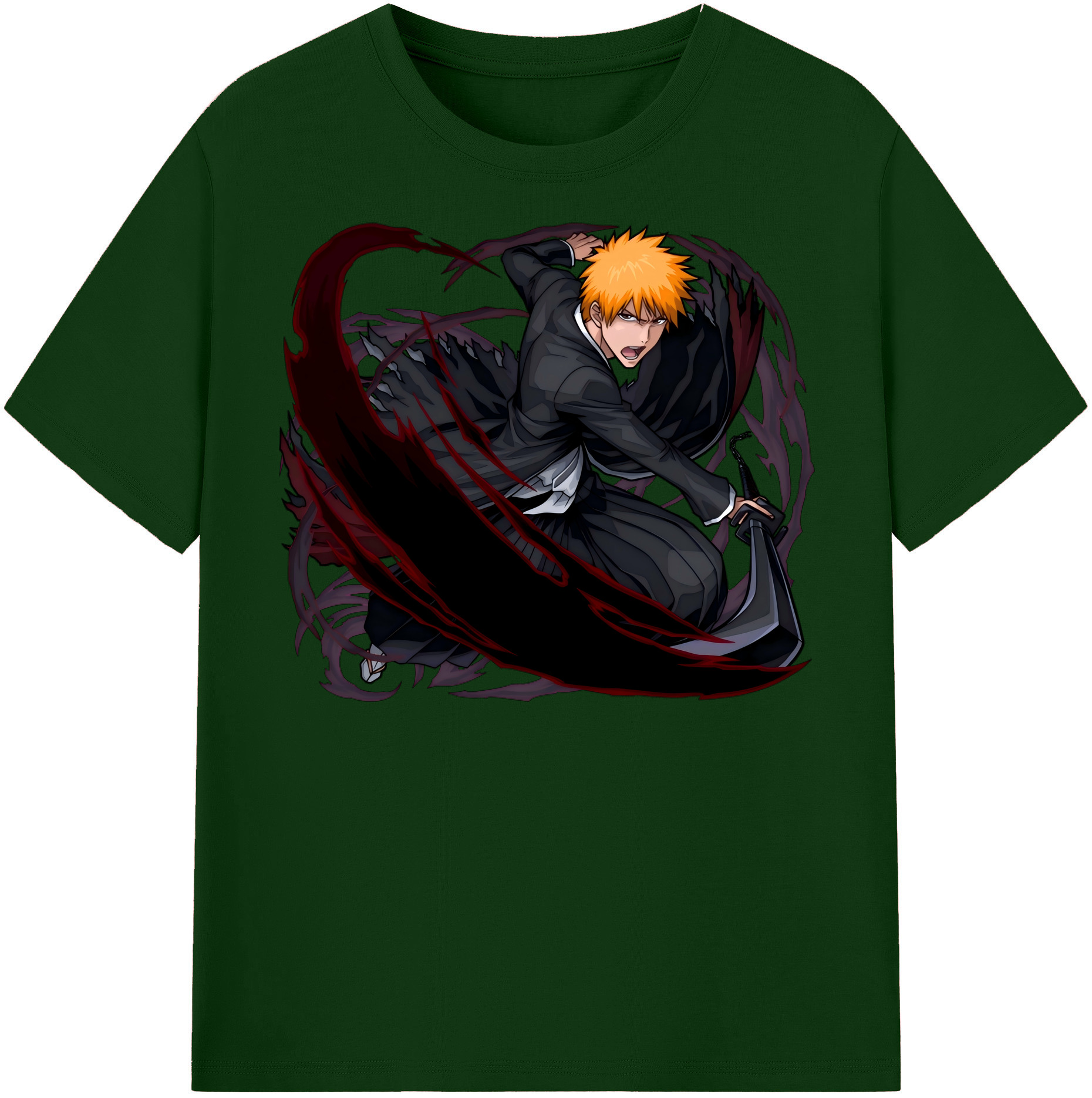 （画像用） ブリーチ 黒崎一護（くろさき いちご）BLEACH Kurosaki Ichigo 綿100％半袖Tシャツ（フロントプリント）